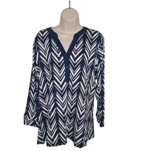 New By Design Chevron Blouse Top 2X Navy Blue White NWT